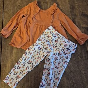 Orange Ruffle Top and Floral Leggings Set